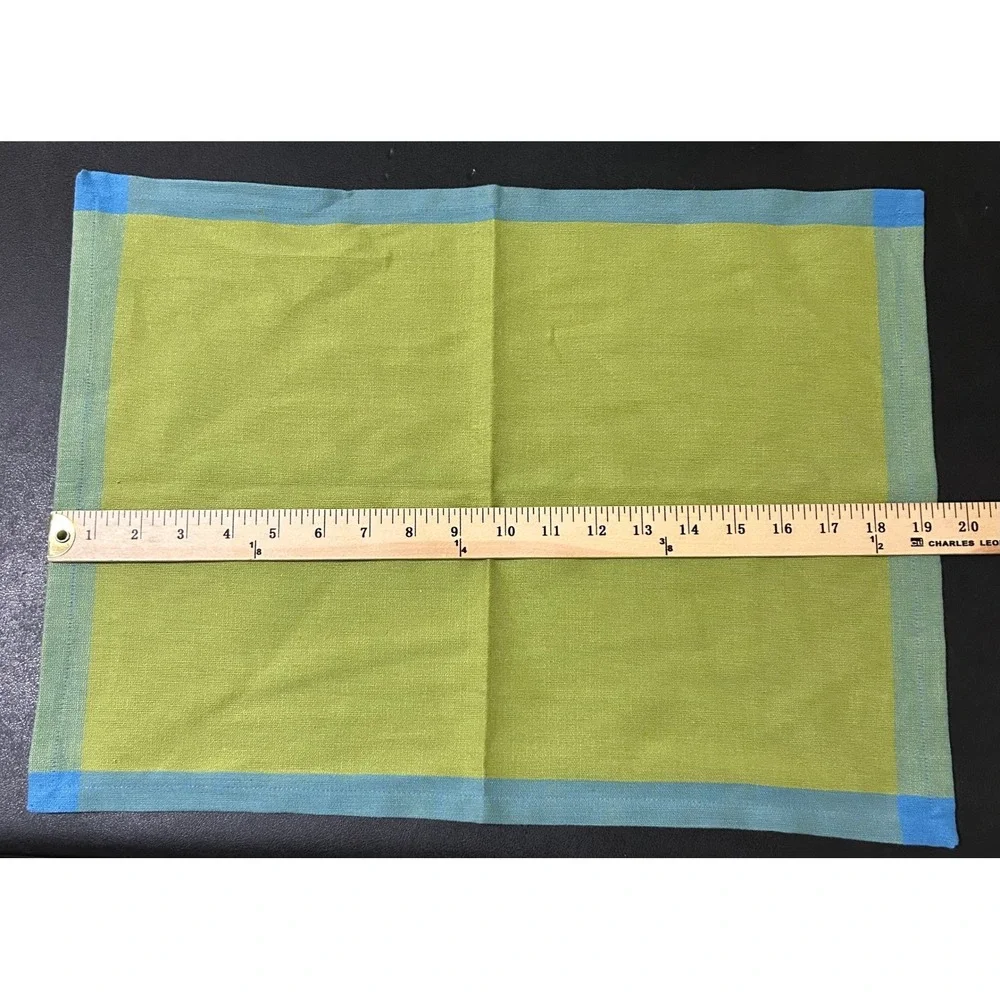 Pier 1 Imports Placemats Set/6 Lime Green Blue Border Cotton Color-Block Summer
